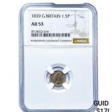 1839 Great Britian Silver 1.5 Pence NGC AU53