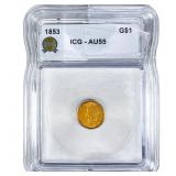 1853 Rare Gold Dollar ICG AU55