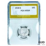 1918-S Mercury Silver Dime PGA MS64