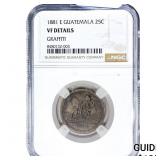 1881 Guatemala Silver 25 Centavos NGC VF Details