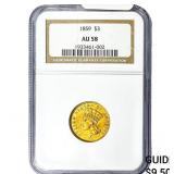 1859 $3 Gold Piece NGC AU58