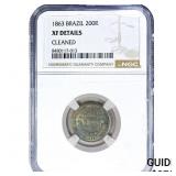 1863 Brazil Silver 200 Reis NGC XF Details