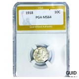 1918 Mercury Silver Dime PGA MS64