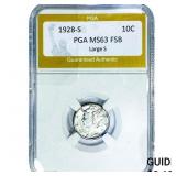 1928-S Mercury Silver Dime PGA MS63 FSB Large S