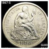 1867-S Seated Liberty Dime CHOICE AU