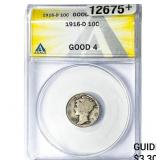 1916-D Mercury Silver Dime ANACS G4