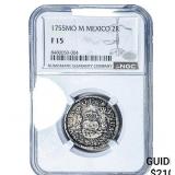 1755-MO Colonial Spain Silver 2 Reales NGC F15