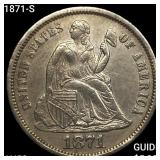 1871-S Seated Liberty Dime CHOICE AU
