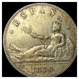 1870 Spain 5 Pesetas Silver Coin NEARLY  UNCIRCUL