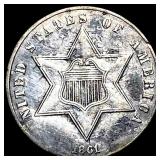 1861 Silver Three-Cent Piece CHOICE AU