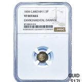 1838 Great Britian Silver 1.5 Pence NGC VF Details