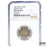 1867 Brazil Silver 200 Reis Rainbow Toning! NGC UN