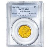 1843-O $5 Gold Half Eagle PCGS XF40