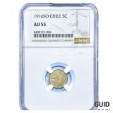 1916 Chile Silver 5 Centavos NGC AU55