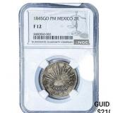 1845-GO Mexico Silver 2 Reales NGC F12