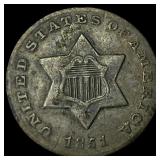 1851 Silver Three-Cent Piece NEARLY  UNCIRCULATED
