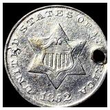 1852 Silver Three-Cent Piece (Holed) HIGH GRADE