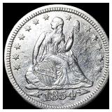 1854 Arrows Seated Liberty Silver Quarter  CHOICE