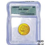 1909-D $5 Gold Half Eagle ICG MS64