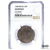 1908 Brazil Copper 40 Reis NGC AU Details