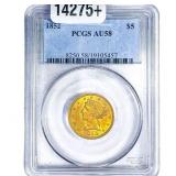 1852 $5 Gold Half Eagle PCGS AU58