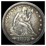 1853 Arrows/Rays Seated Liberty Quarter  NEARLY U