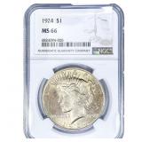 1924 Silver Peace Dollar NGC MS66