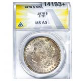 1878 Morgan Silver Dollar ANACS MS63 8 TF