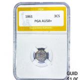 1861 Silver Three Cent PGA AU58+
