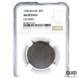 1908 Brazil Copper 40 Reis NGC AU Details