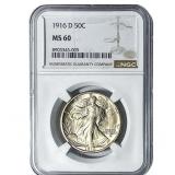 1916-D Walking Liberty Half Dollar NGC MS60