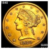 1840 $5 Gold Half Eagle UNCIRCULATED