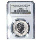 2009 $50 Palladium 10oz Canada Maple Leaf NGC MS69