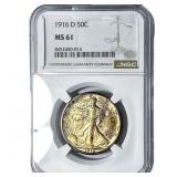 1916-D Walking Liberty Half Dollar NGC MS61