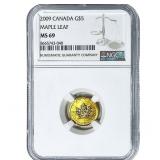 2009 $5 Gold Canada Maple Leaf NGC MS69