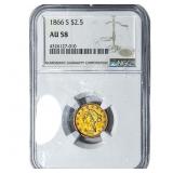 1866-S $2.50 Gold Quarter Eagle NGC AU58