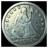 1853-O Arrows & Rays Silver Seated Liberty  Quart