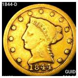1844-D $2.50 Gold Quarter Eagle CLOSELY UNCIRCULAT