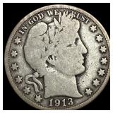 1913 Silver Barber Half Dollar LIGHTLY  CIRCULATE