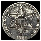 1858 Silver Three-Cent Piece CLOSELY  UNCIRCULATE