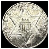 1860 Silver Three-Cent Piece CHOICE AU