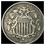 1867 Rays Shield Nickel LIGHTLY CIRCULATED