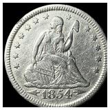 1854 Arrows Silver Seated Liberty Quarter  CHOICE