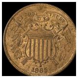 1865 Bronze Two-Cent Piece NEARLY  UNCIRCULATED