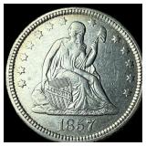 1857 Silver Seated Liberty Quarter CHOICE AU