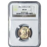 1893 Isabella Silver Quarter NGC MS64