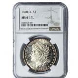 1878-CC Morgan Silver Dollar NGC MS61 PL