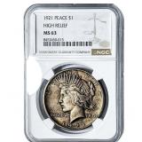 1921 Silver Peace Dollar NGC MS63