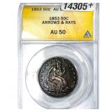 1853 Seated Liberty Half Dollar ANACS AU50 Arrows