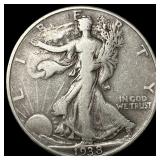 1938-D Silver Walking Liberty Half Dollar  LIGHTL